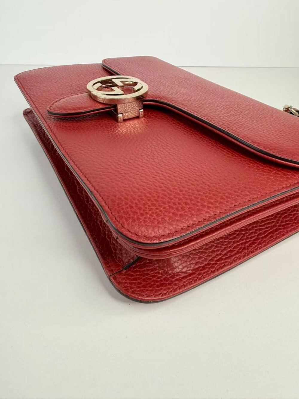 Gucci Interlocking G Leather Chain Red Shoulder Crossbody Bag - Picture 4 of 12